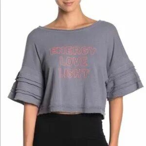 FREE PEOPLE FP MOVEMENT Nava pieced tee pleated sleeves embroidered NWT